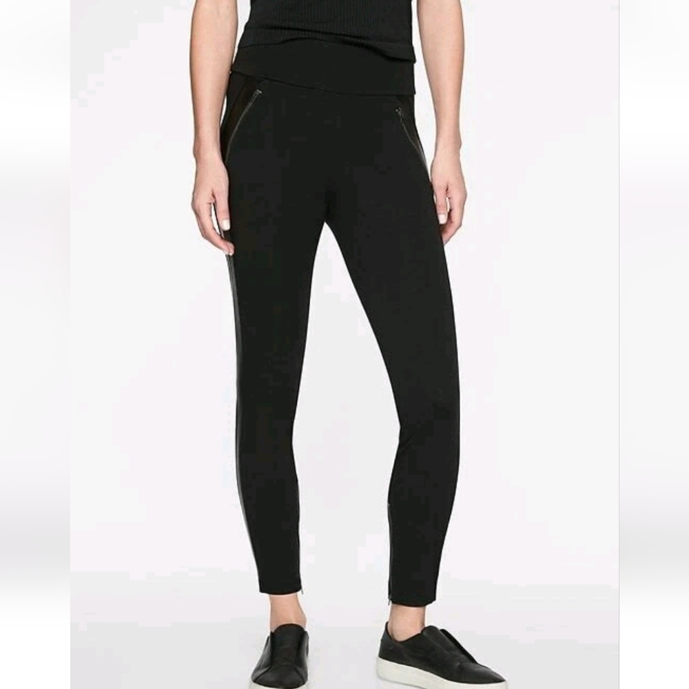 Athleta Siena Faux Leather Trim Moto Zipper Leggings Size 6
